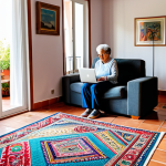 **

"A cozy, intergenerational family living room in a Spanish villa.  Abuela is tending to indoor plants, a young child is reading on a colorful rug, and a father is working on a laptop at a desk near a bright window.  Warm, natural lighting, comfortable furniture, safe for work, appropriate content, fully clothed, professional family portrait, perfect anatomy, correct proportions, well-formed hands, modest clothing."

**