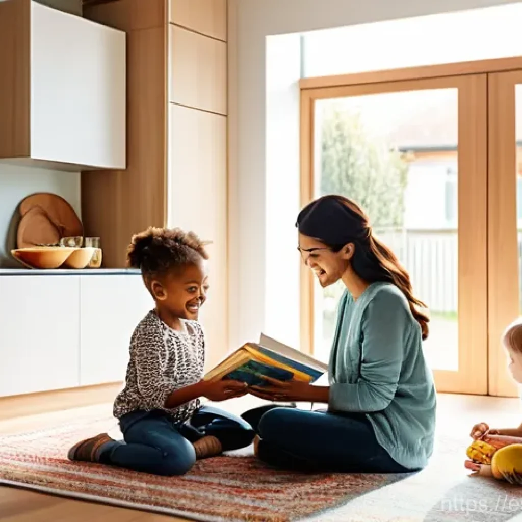 주택 개발 시 멀티제너레이션 주거 고려 사항 - **A vibrant, open-plan living room in a modern multi-generational home.** Sunlight streams through l...