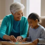 멀티제너레이션 주거의 라이프스타일 변화 - **Prompt:** A heartwarming scene of a multi-generational family happily interacting in a brightly li...