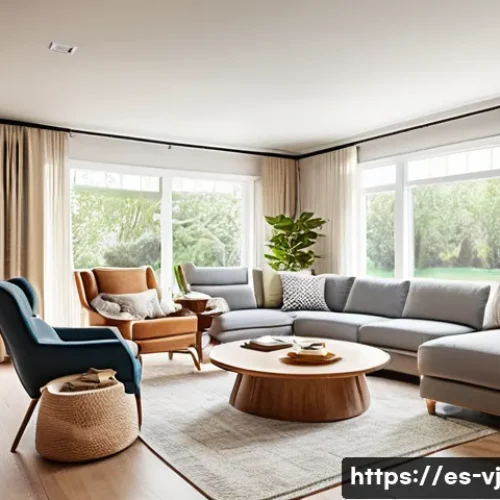 국내 멀티제너레이션 주거의 사례 연구 - A spacious, sunlit multigenerational living room featuring modular furniture such as sectional sofas...