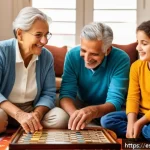 효과적인 멀티제너레이션 주거 운영 전략 - A warm and cozy multigenerational Spanish family living room scene, showing grandparents, parents, a...