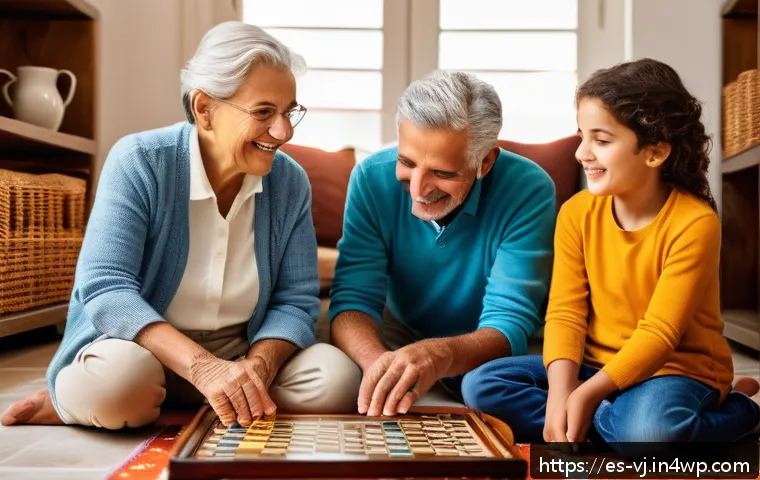 효과적인 멀티제너레이션 주거 운영 전략 - A warm and cozy multigenerational Spanish family living room scene, showing grandparents, parents, a...