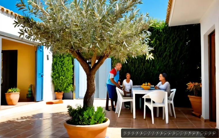 새로운 형태의 멀티제너레이션 주거 트렌드 - Photorealistic multigenerational Spanish family sharing a bright contemporary courtyard home, grandp...